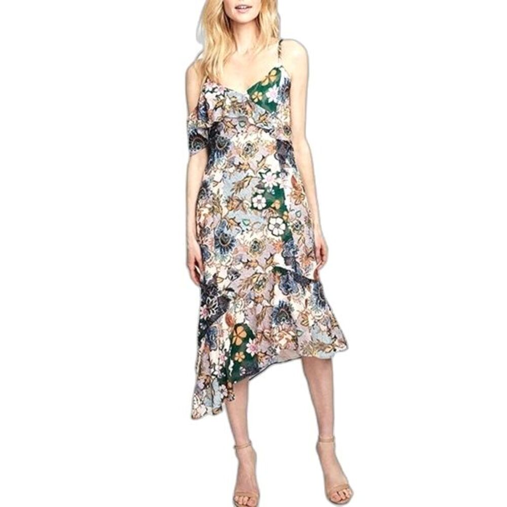 Rachel Rachel Roy NWT Wonderlust Green Floral Ruffled Asymmetrical Midi Dress 8